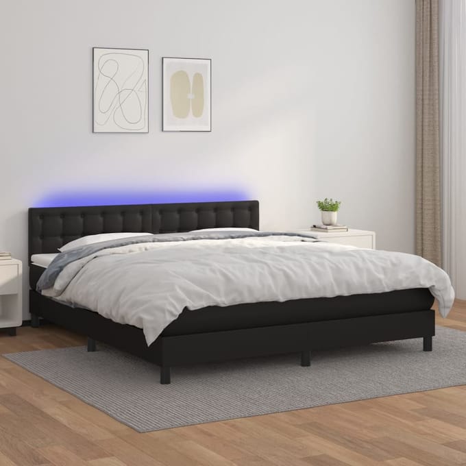 vidaXL - Boxspring - met - matras - en - LED - kunstleer - zwart - 160x200 - cm