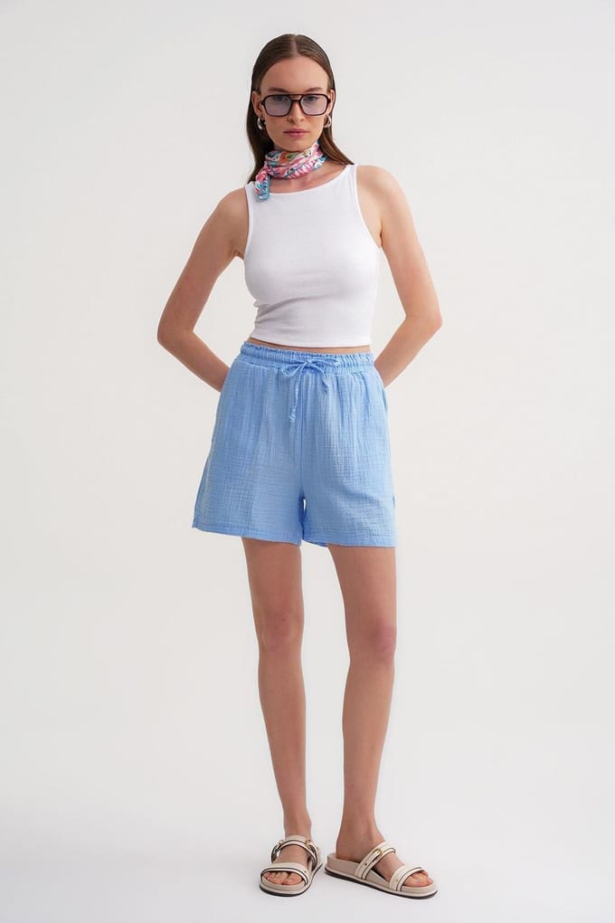 Hoge Taille Textuur Katoenen Shorts