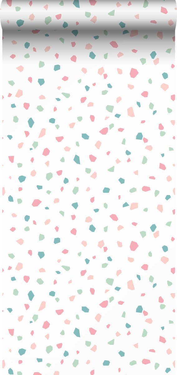 ESTAhome behang terrazzo wit, roze en groen - 53 cm x 10.05 m - 139304