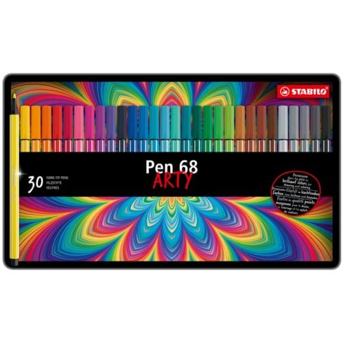 STABILO viltstiften set - STABILO Pen 68 ARTY doos van 30 stuks met een mooi assortiment kleuren voor tekenen en kleuren