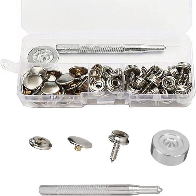 Pack van 62 Drukknoppen van RVS, Schroefknoppen, Drukknopstuds, Duurzame Metaal Snap sluitingen