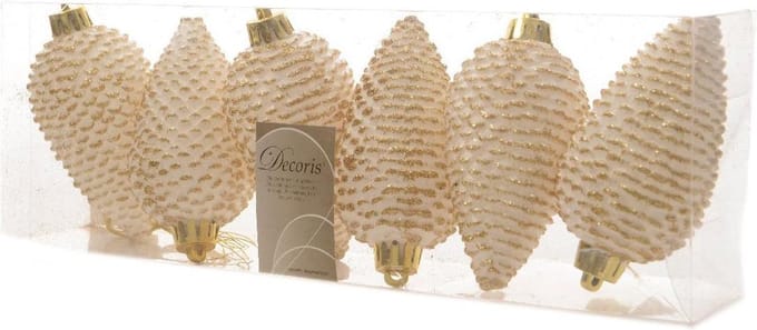 Dennenappels Glitter (8cm) Multi 6 Stuks Goud
