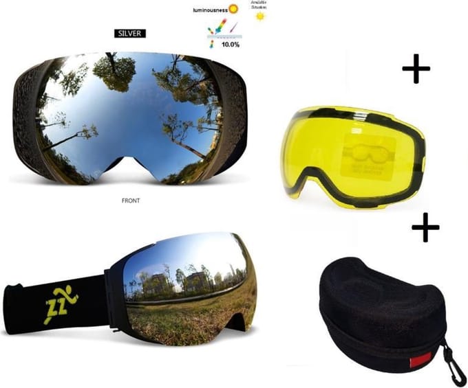 Skibril - EXTRA magnetische lens silver black frame Zwart AX type 2 Cat. 0 tot 4 - â˜€/â˜