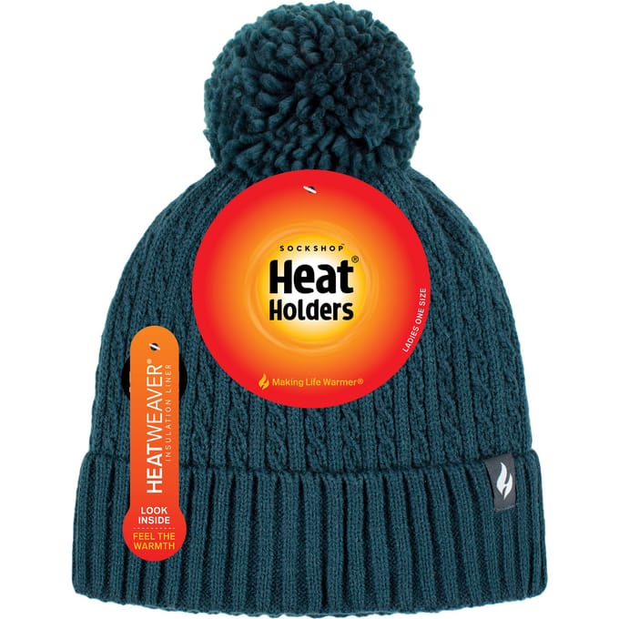 Heat Holders - Thermische muts voor dames met pompon - Groenblauw