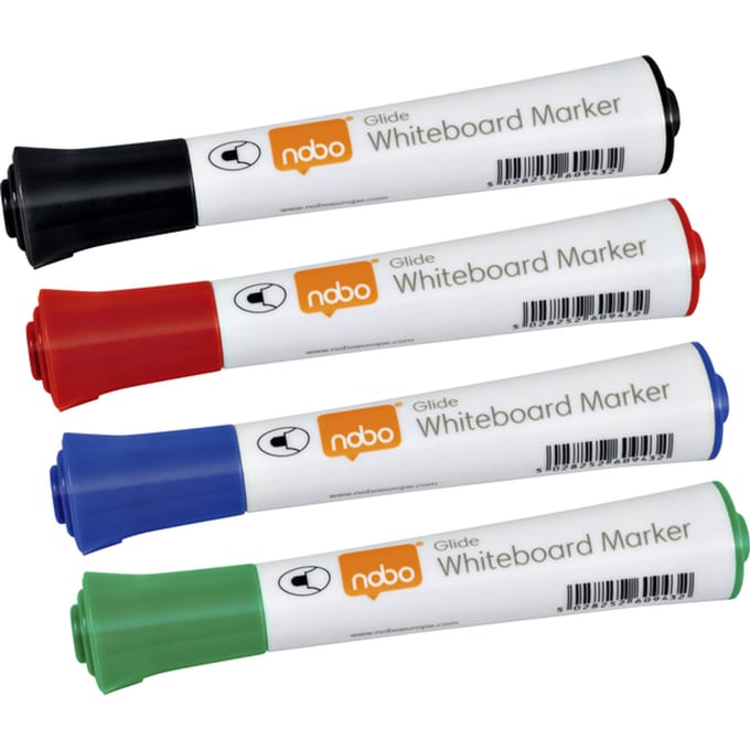 Nobo Glide Droog-Uitwisbare Markers, Assorti - 4 Whiteboardmarkers