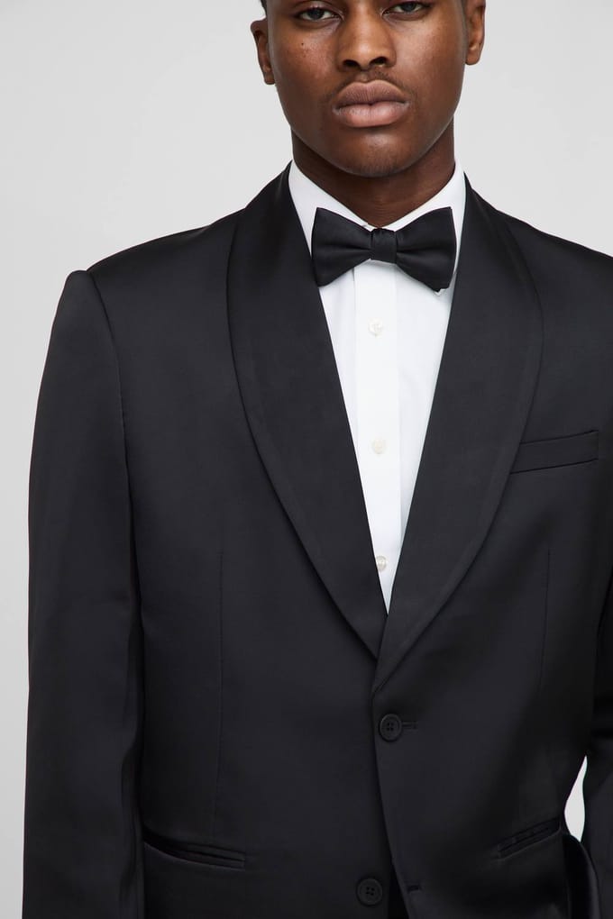 Relaxed Fit Satin Shawl Collar Blazer | Black | Size 48
