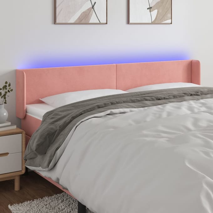 vidaXL - Hoofdbord - LED - 203x16x78/88 - cm - fluweel - roze