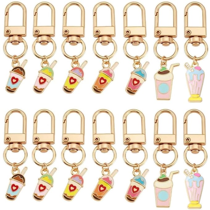 BRENZOOS - Set van 14 Melkthee Sleutelhangers in 7 Stijlen