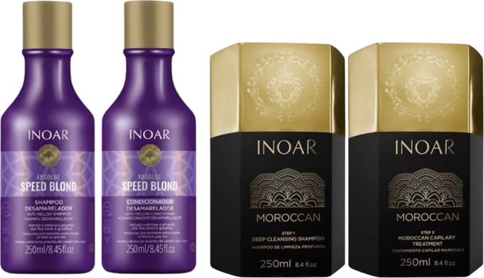 Inoar Moroccan Keratine Kit 250 ML Met Speed Blond Shampoo & Conditioner 500 ML