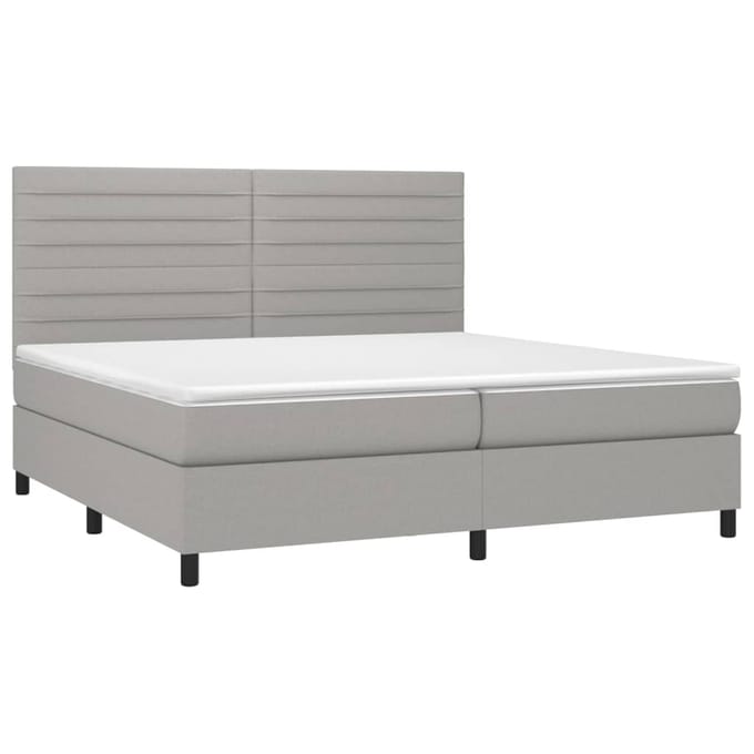 vidaXL - Boxspring - met - matras - en - LED - stof - lichtgrijs - 200x200 - cm