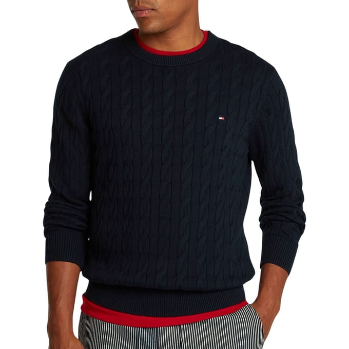 Tommy Hilfiger heren pullover katoen - Classic Cable Crew Neck - donkerblauw