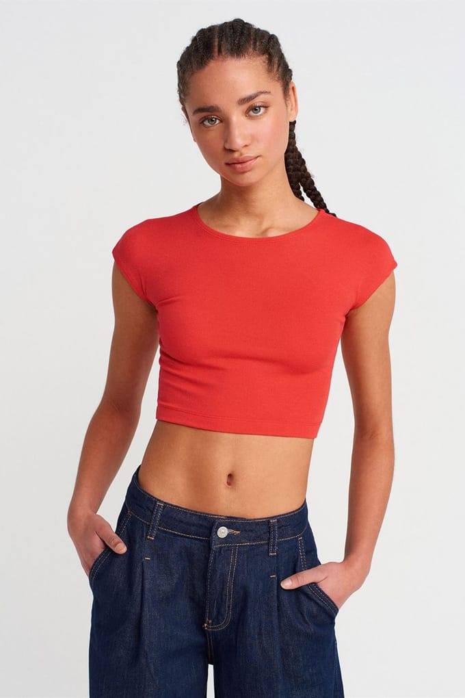 Slim Fit Crop Jersey Blouse