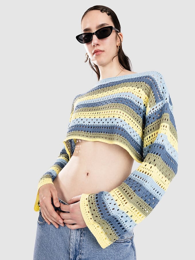 24 Colours 41352 Striped Crochet Trui blauw