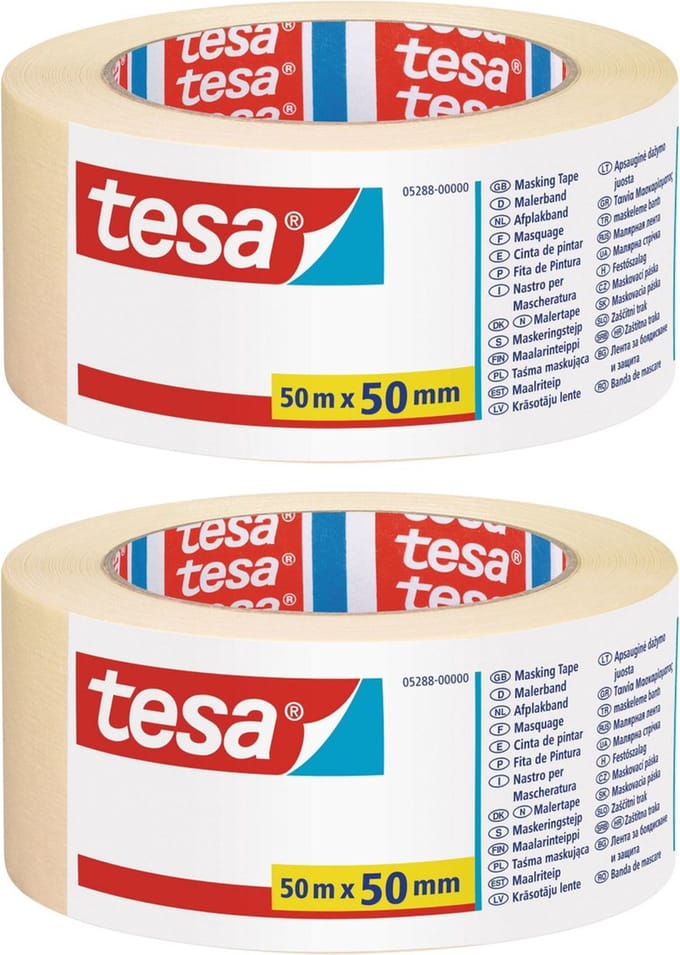 Tesa Afplaktape - 2x rol - schilderstape - 50 mm x 50 m - maskeertape