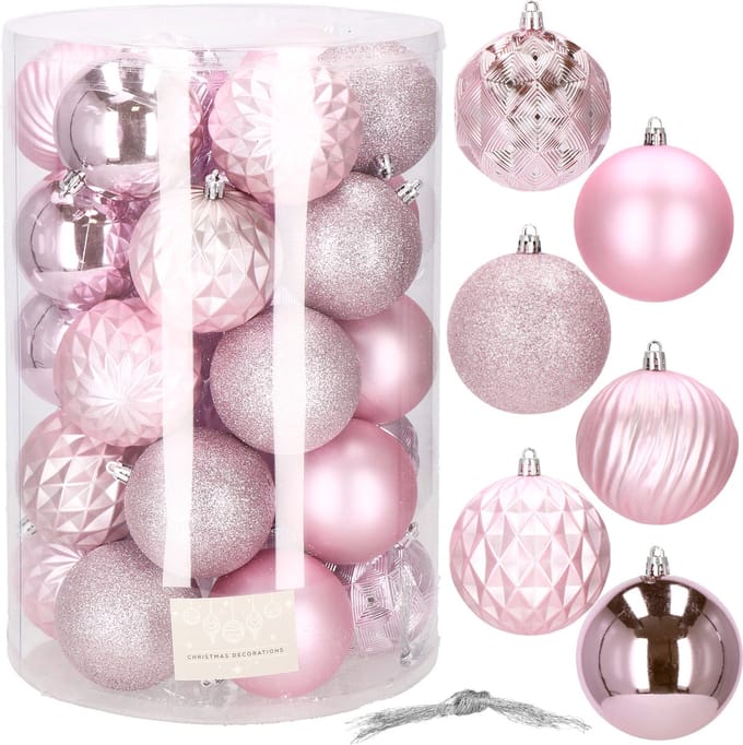 Springos Kerstballen | Kerstversiering | Onbreekbaar | 30 Stuks | 8 cm | Roze
