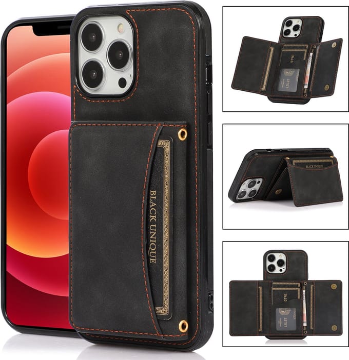 Apple iPhone 13 Pro Max Back Cover | PU Lederen Telefoonhoesje | Pasjeshouder | Kwaliteit | Zwart