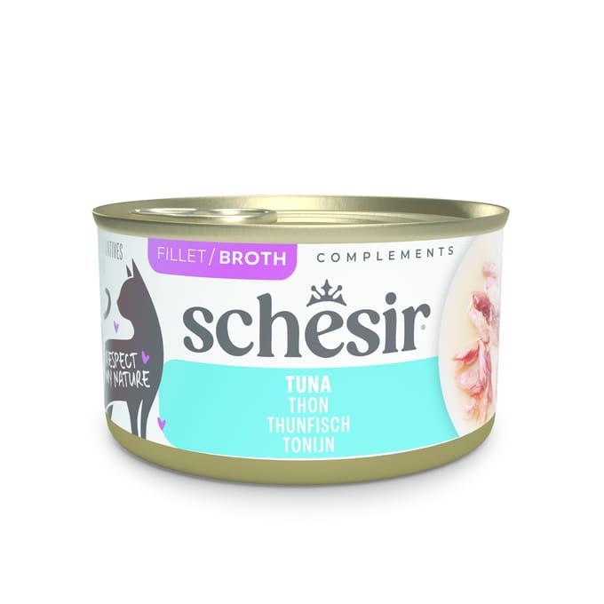 12x 70g Schesir Complements in Brühe Thunfisch Katzenfutter nass