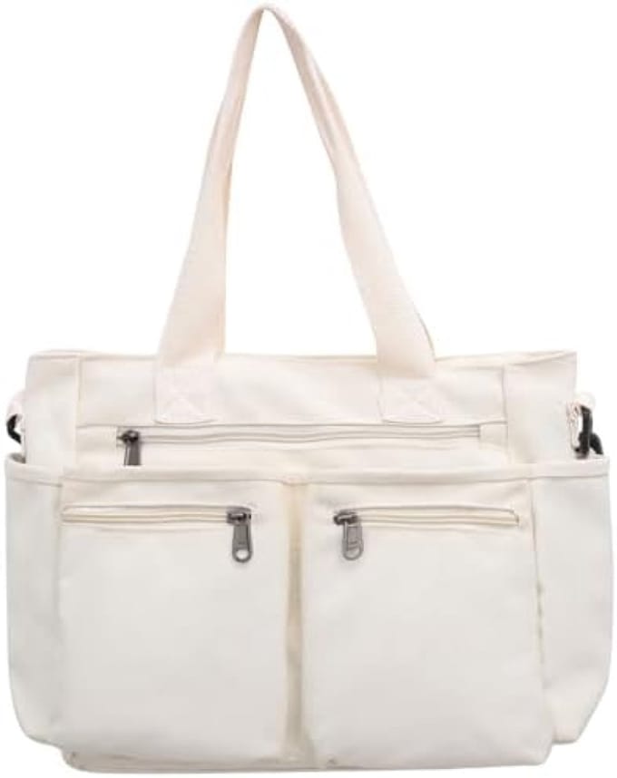 PromoHome Dames Schoudertas - Ruime Canvas Shopper met Meerdere Vakken