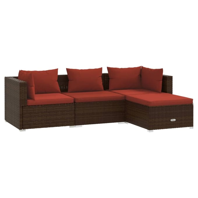 vidaXL - 4-delige - Loungeset - met - kussens - poly - rattan - bruin