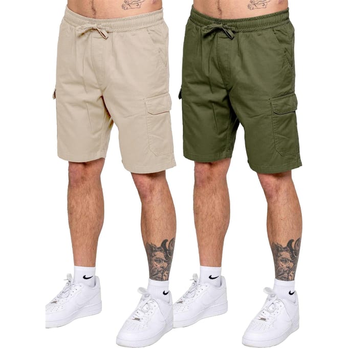 Kruze | 2-Pack Heren Cargo Shorts - BLK/LTGREY