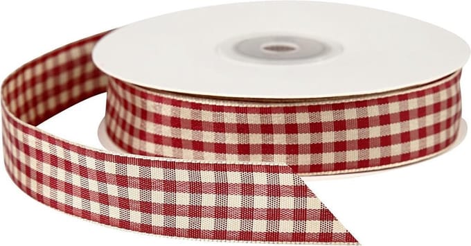 Geruit lint, B: 20 mm, antiek rood/wit, 25 m/ 1 rol