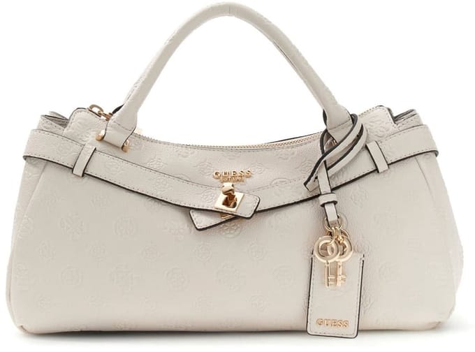 GUESS handtas schoudertas Ella Logo Girlfriend Satchel Stone Logo crème
