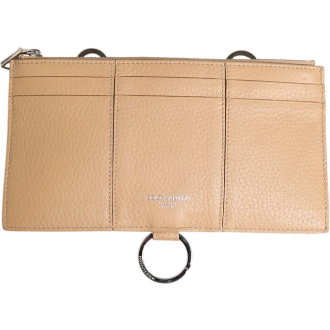 Beige Kalfsleder Grote Crossbody Kaartenhouder Portemonnee