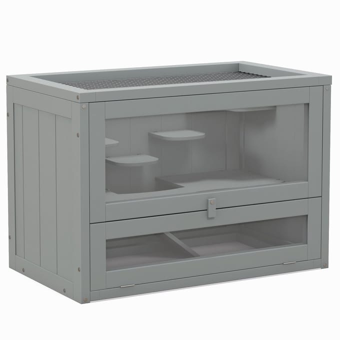 PawHut-Hamsterkooi-Vurenhout-60x35x42cm-Grijs