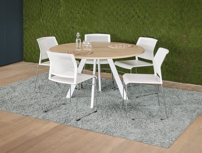 Ronde vergadertafel 120cm Victory kleur frame Wit (RAL9010) kleur blad Robson Eiken