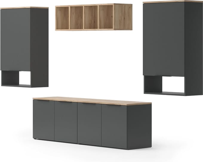 Vicco Wido Wandmeubel – 5 delen Antraciet