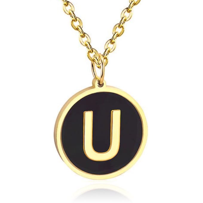 Goudkleurige Dames Schakelketting met Zwarte Kettinghanger Letter U