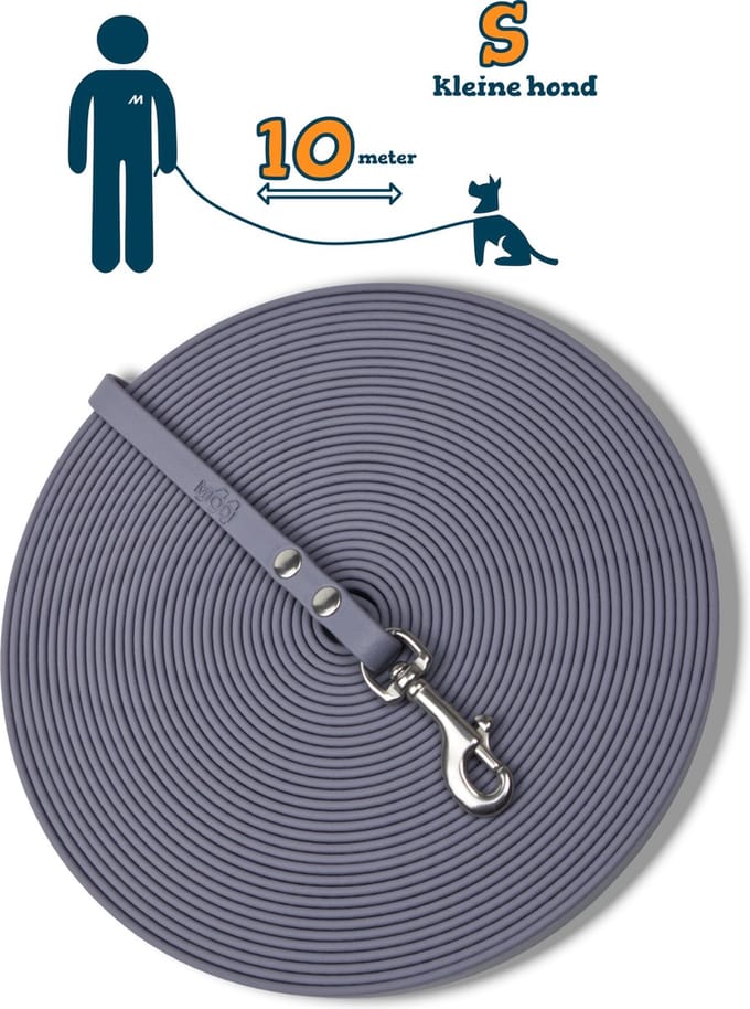 Miqdi BioThane® Sleeplijn 10 meter – zonder handvat – S (9 mm) – grijs – waterdicht & sterk
