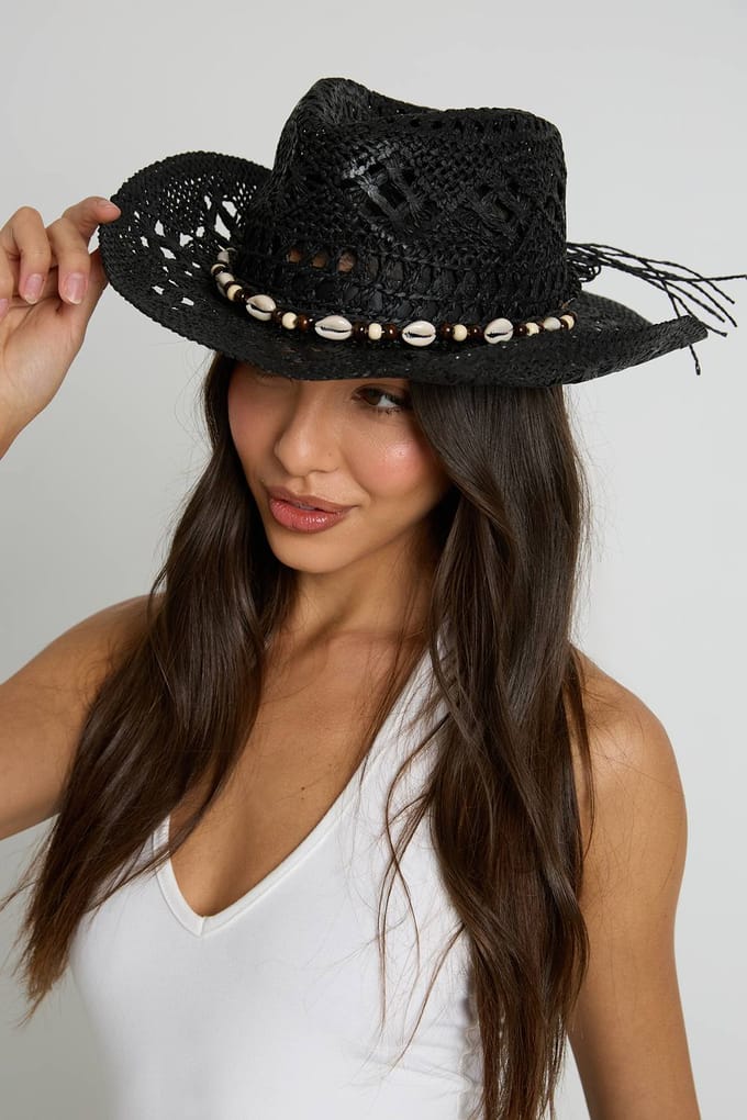 boohoo Dames Cowboyhoed Van Stro Met Schelpendetail In Western Stijl | Zwart