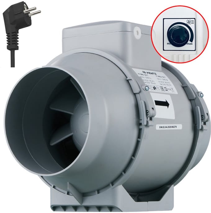 Vents TT PRO buisventilator 100 mm - Met regelaar en stekker - 245 m³/h