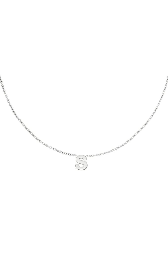 Edelstalen ketting initiaal S Zilver Stainless Steel