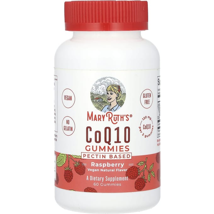 MaryRuth's, CoQ10 gummies, framboos, 120mg, 60 gummies (60 mg per kauwgom)