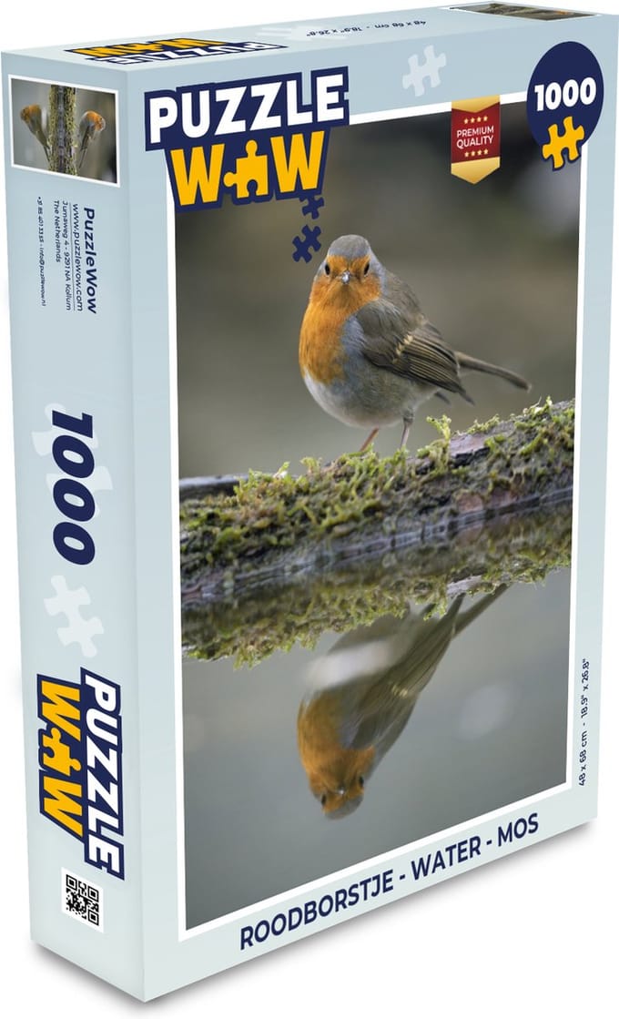 Puzzel Roodborstje - Water - Mos - Legpuzzel - Puzzel 1000 stukjes volwassenen