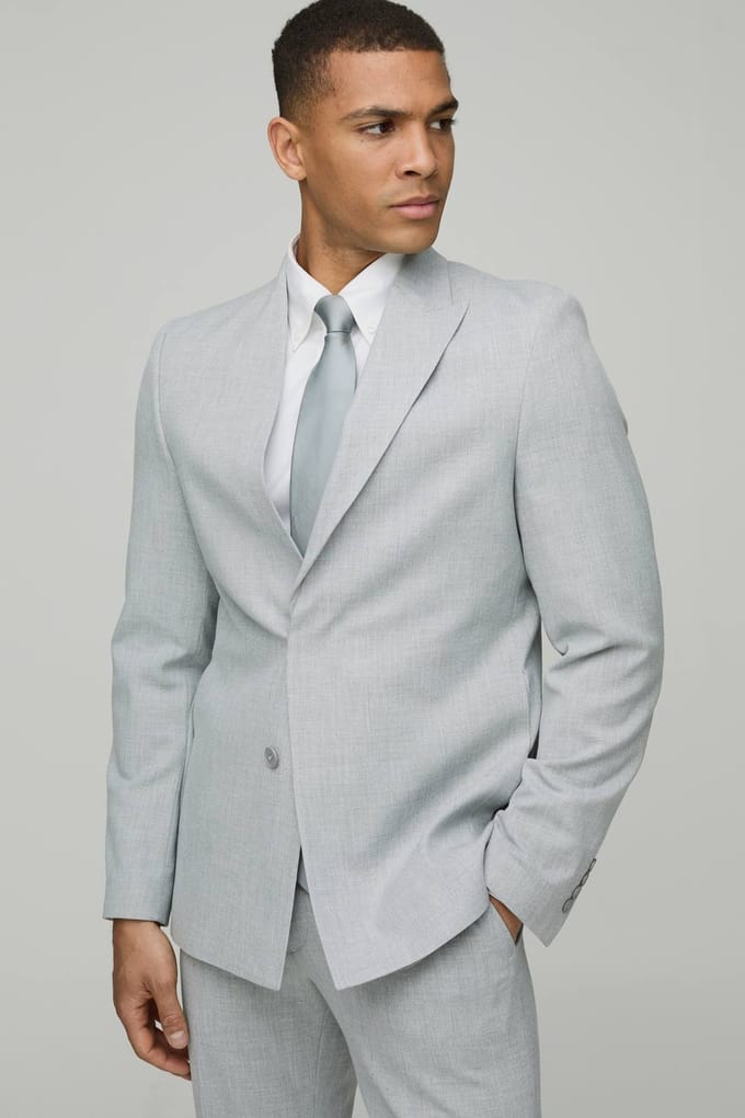 Slim Fit Asymmetric Lapel Suit Jacket | Light Grey | Size 46