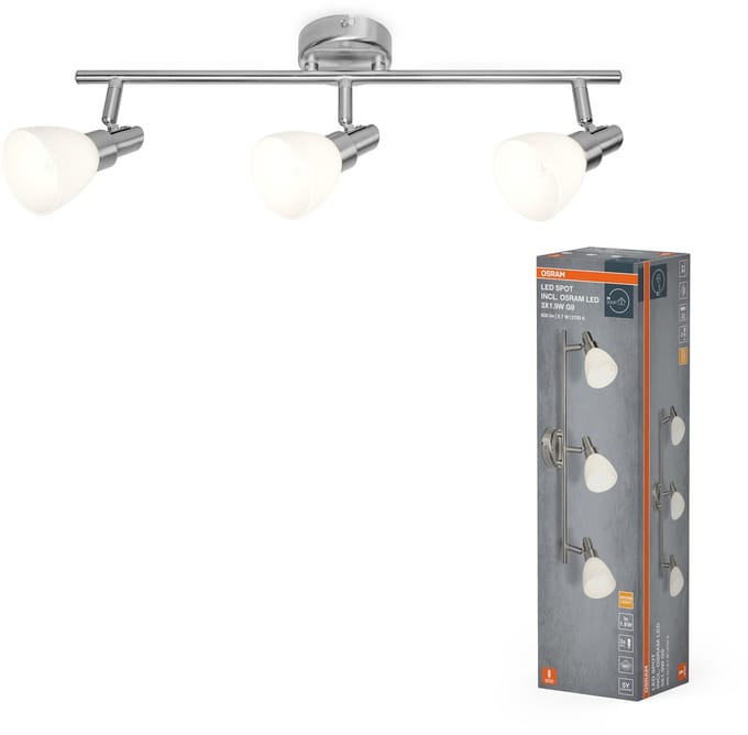 OSRAM LED spot G9 3-lamps, warm wit licht (2700 K), LED's, 5,7 W, draaibaar, glazen diffusers, nikkel design, 600 lm