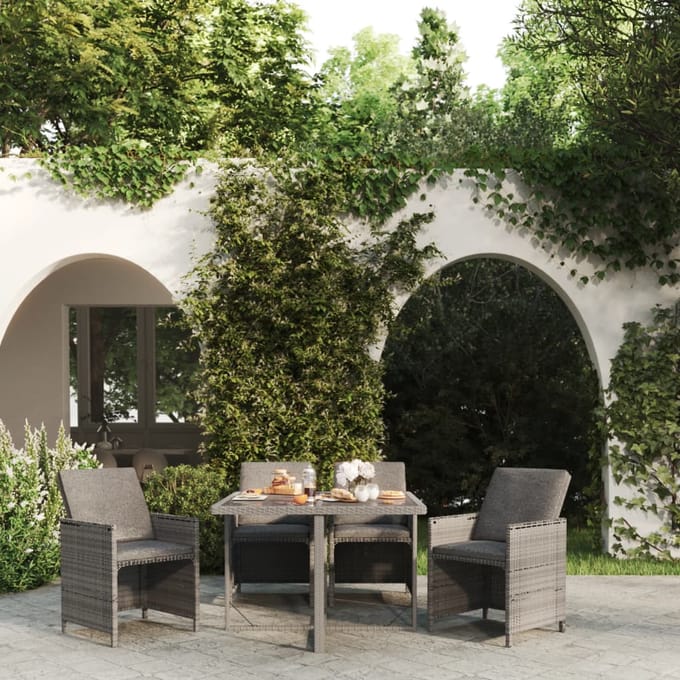 vidaXL - 5-delige - Tuinset - met - kussens - poly - rattan - grijs