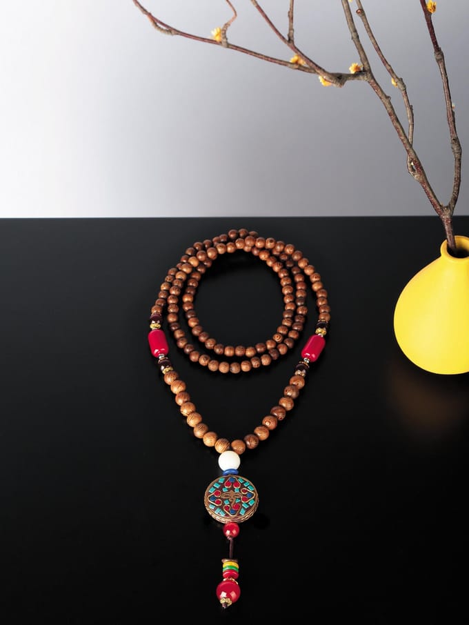 Vrouwen kralen ketting houten lange ketting Vintage Boho Mala meditatie kettingen bruin