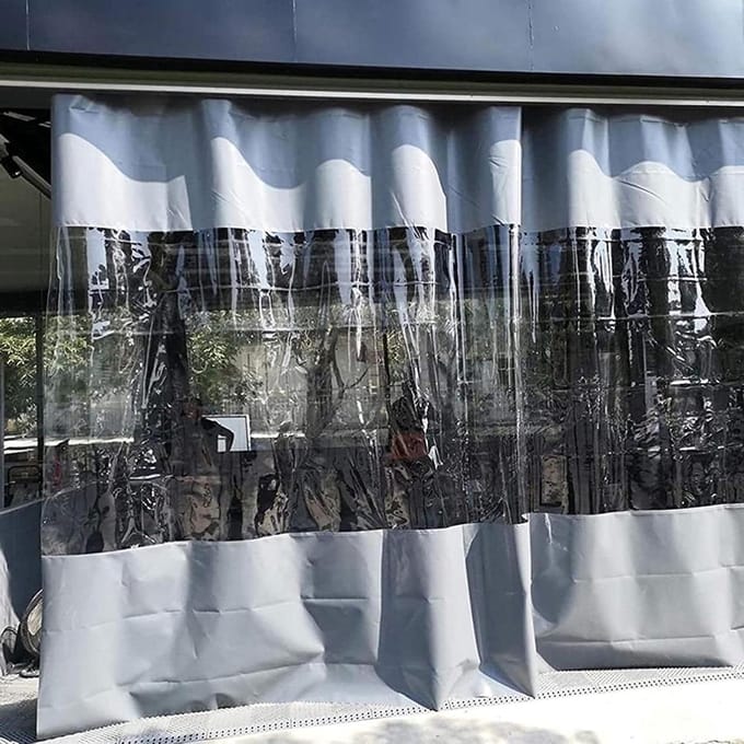 Buitengordijnen Transparant - Zeil met Ringen - Terras Afschermen - Waterdicht Scheurbestendig - 2 x 6.6 m - Grijs Transparant
