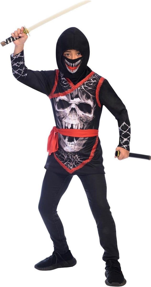 Amscan Kostuum Ninja Junior Zwart/rood 6-8 Jaar 4-delig