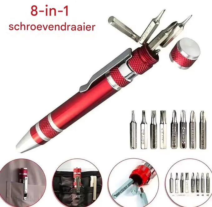 BukkitBow - Precisie Schroevendraaierset - Mini Schroevendraaierset 8-in-1 - Schroevendraaier Pen met 8 Bits - Rood
