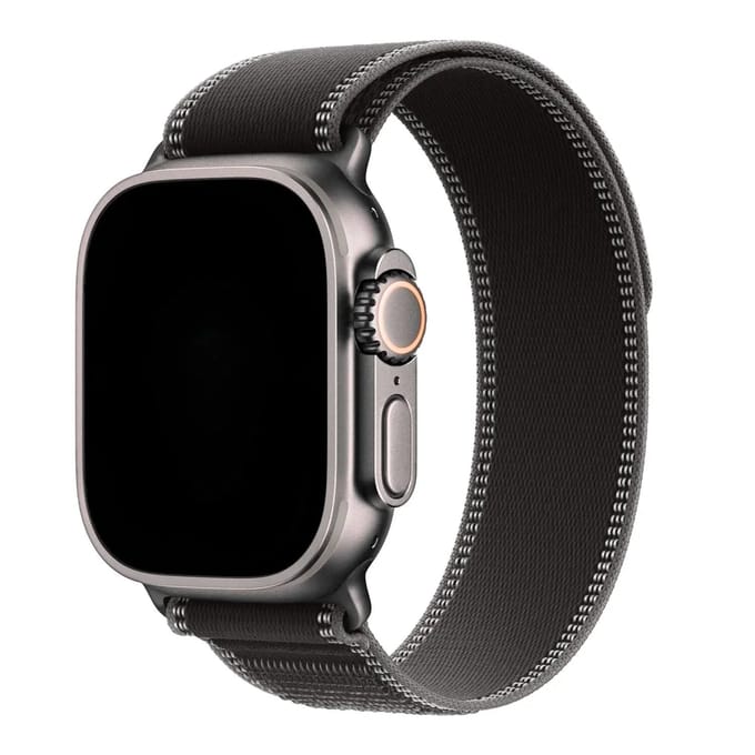 2+2 | Apple Watch Bandje Trail - Nylon - Zwart Houtskool - Zilver