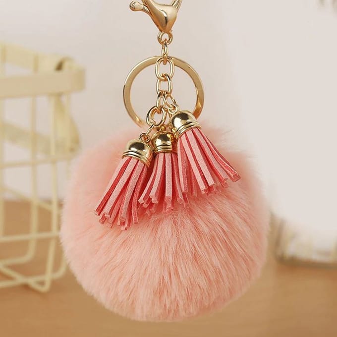 DW4Trading Pompom Sleutelhanger - Fluffy - Bolletje - Roze