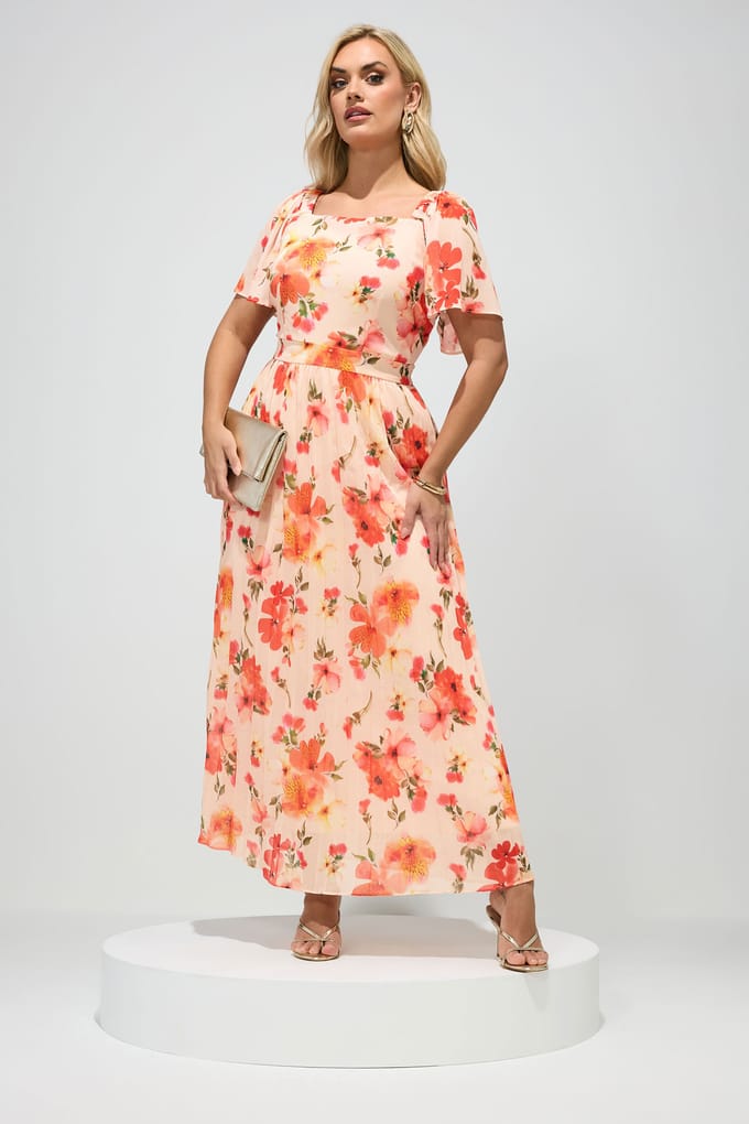 Yours London Witte Geplooide Maxijurk Met Bloemenprint Size 48