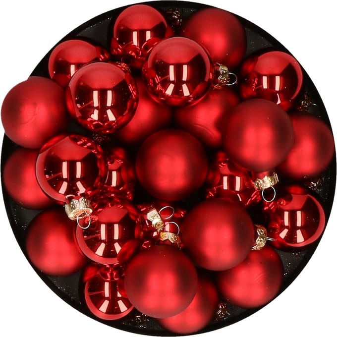 Kerstballen - glas - 36x stuks - rood - 4 cm - mat en glans