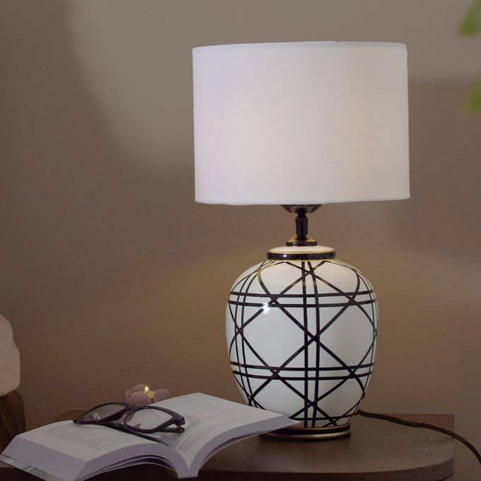 PR Home tafellamp New York, wit, hoogte 46 cm, keramiek
