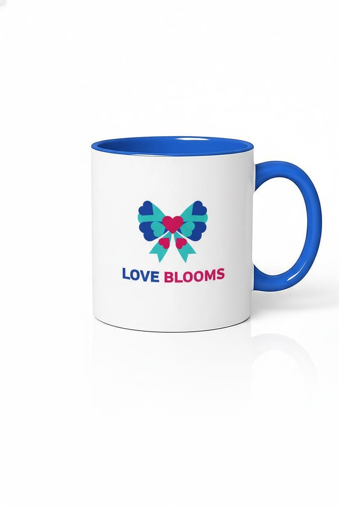 Liefde Bloeit Mok - Romantisch Hartjes Strik Design met Blauw Accent | Cadeau